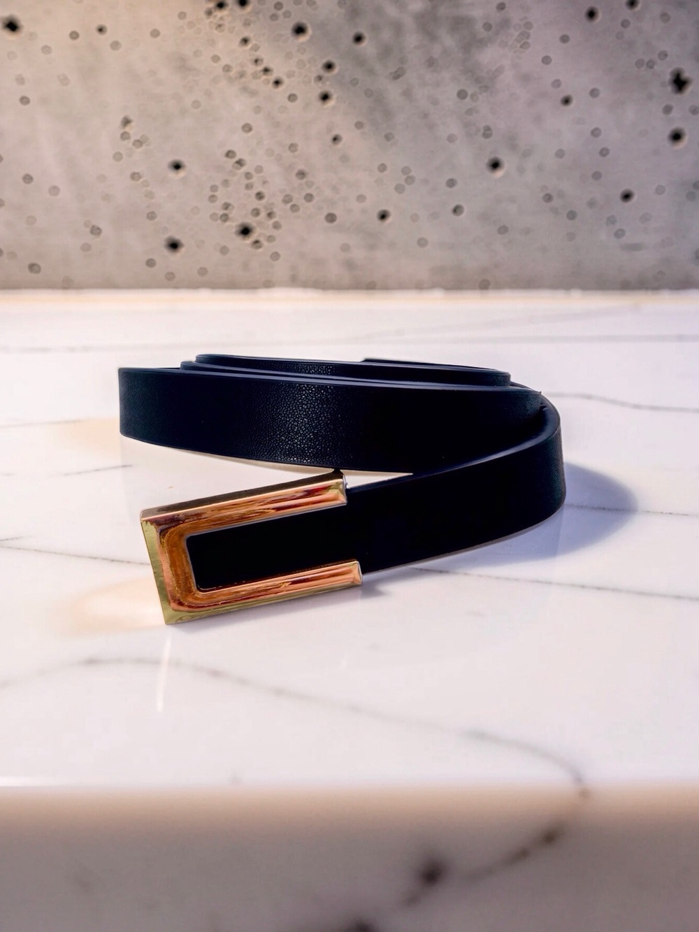 Faux Leather Skinny Belt with Gold Square Buckle Black NWOT 40”
